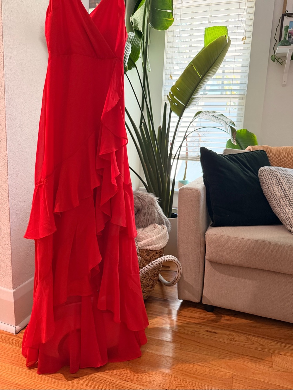 Lulu's Red V-Neck Ruffle Maxi Dress - Picture 2 of 3